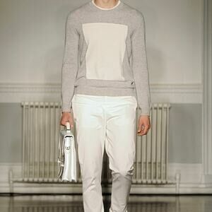 RICHARD NICOLL Mens Grey & White Square Crewneck Long Sleeves Sweater Size Small